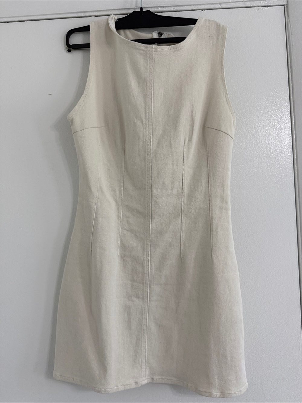 Sleeveless Cream Shift Jean  Dress - Classic Minimalist Style